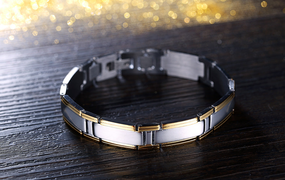 Gold Over Stainless Steel Link Bracelet Mens Ginger Lyne Collection