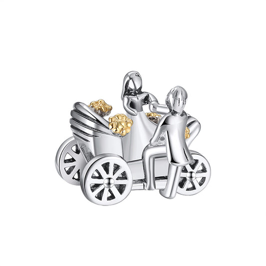 Bride Groom Carriage Wedding Charm European Bead Sterling Silver Ginger Lyne Collection