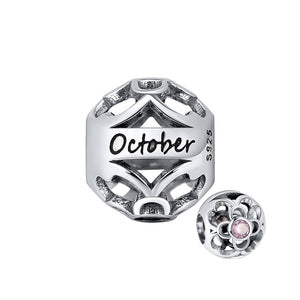 Birthstone Charms for Bracelet Sterling Silver CZ Womens Ginger Lyne Collection - October