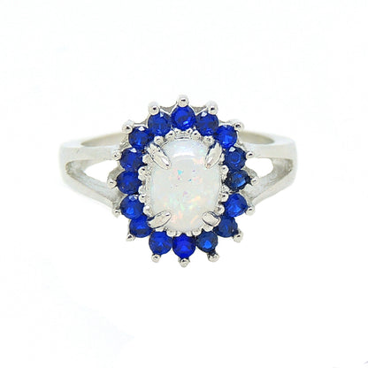 ReeseStatementEngagementRingFireOpalBlueCuWomensGingerLyneCollection_Silver-1