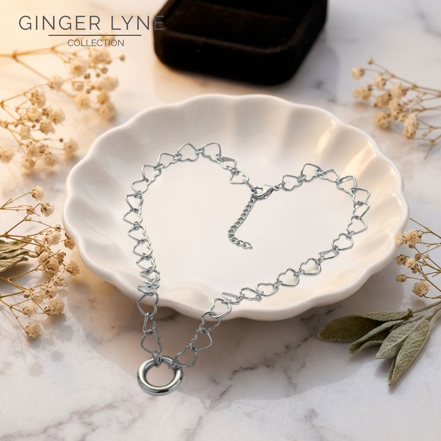 Carabiner Charm Necklace for Women Heart Chain Round Carabiner Holder Stainless Steel by Ginger Lyne - 14mm/Silver