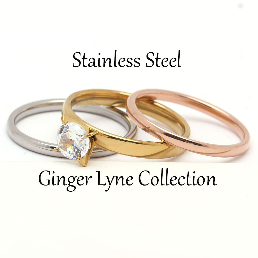 Amilia 3 Ring Bridal Set Stainless Steel Women Engagement Wedding Band Ginger Lyne Collection - 10.5