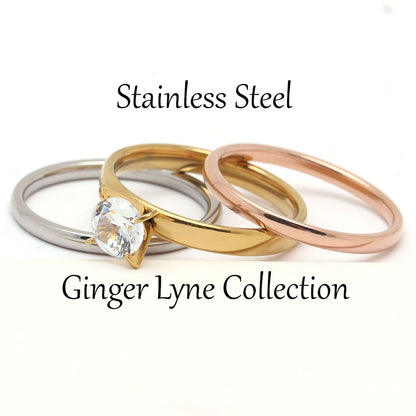 Amilia 3 Ring Bridal Set Stainless Steel Women Engagement Wedding Band Ginger Lyne Collection - 10.5