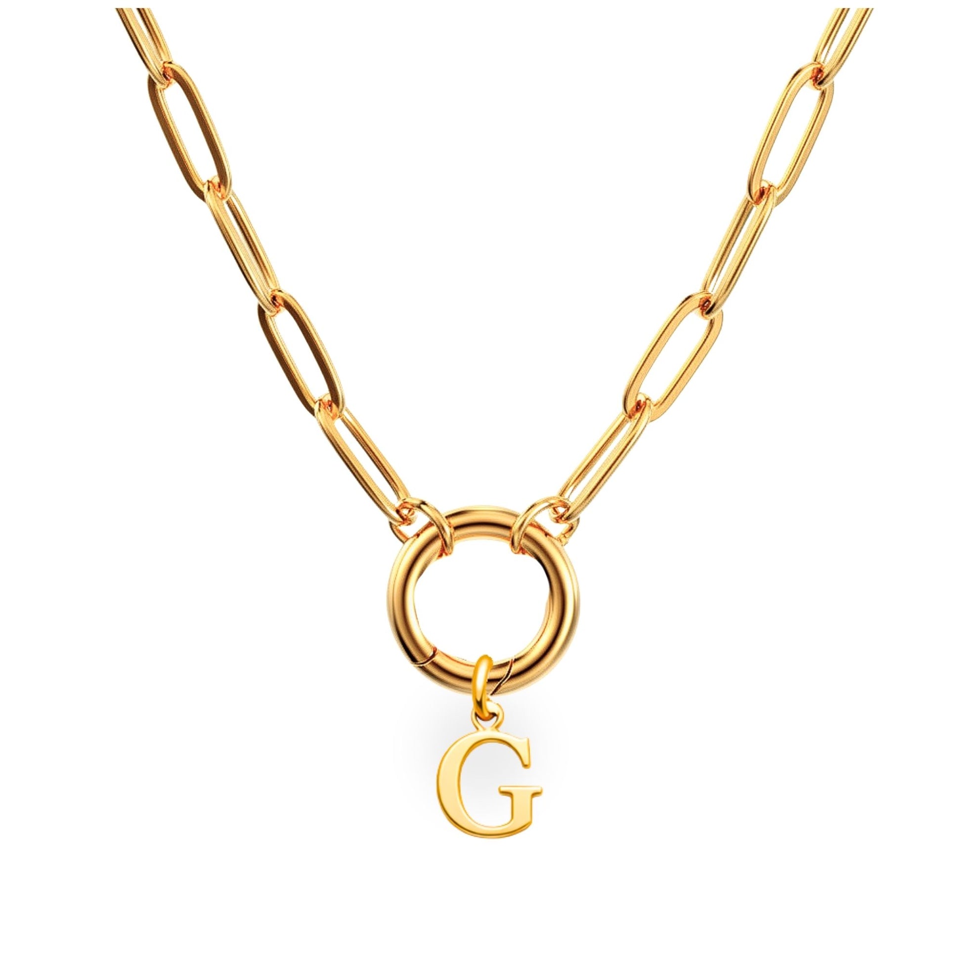PaperclipLinkCircleCarabinerIntialLetterCharmHolderNecklaceforWomen18ktGoldPlatedStainlessSteelGingerLyne_Gold-G-1