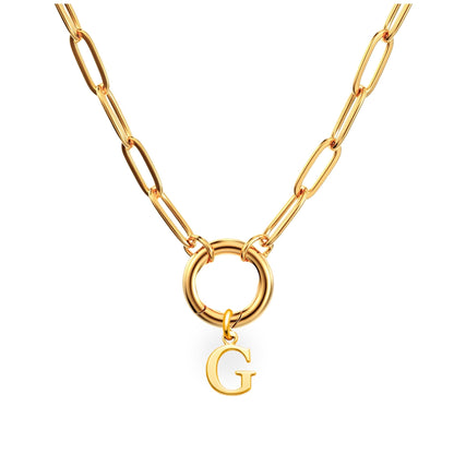 PaperclipLinkCircleCarabinerIntialLetterCharmHolderNecklaceforWomen18ktGoldPlatedStainlessSteelGingerLyne_Gold-G-1