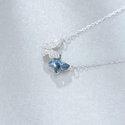 Butterfly Pendant Necklace Womens Blue Crystal Sterling Silver Ginger Lyne Collection