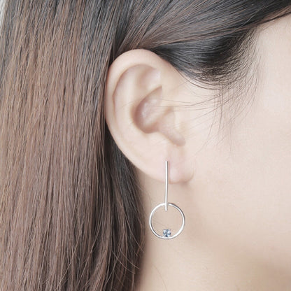 Circle Bar Drop Earrings for Women White Topaz Sterling Silver Ginger Lyne Collection - Blue