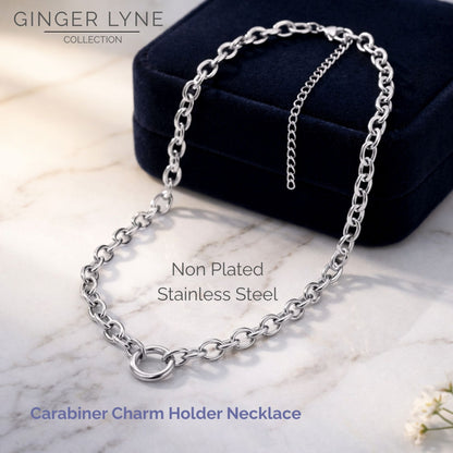 Carabiner Charm Necklace for Women O Link Chain Round Holder Stainless Steel by Ginger Lyne - 14mm/Silver
