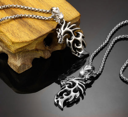 Dragon Flame Necklace for Men or Women Stainless Steel Gothic Biker Ginger Lyne Collection