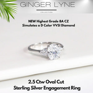 Oval Engagement Ring for Women by Ginger Lyne 2 Ct Simulated Diamond Sterling Silver Wedding Rings - 6