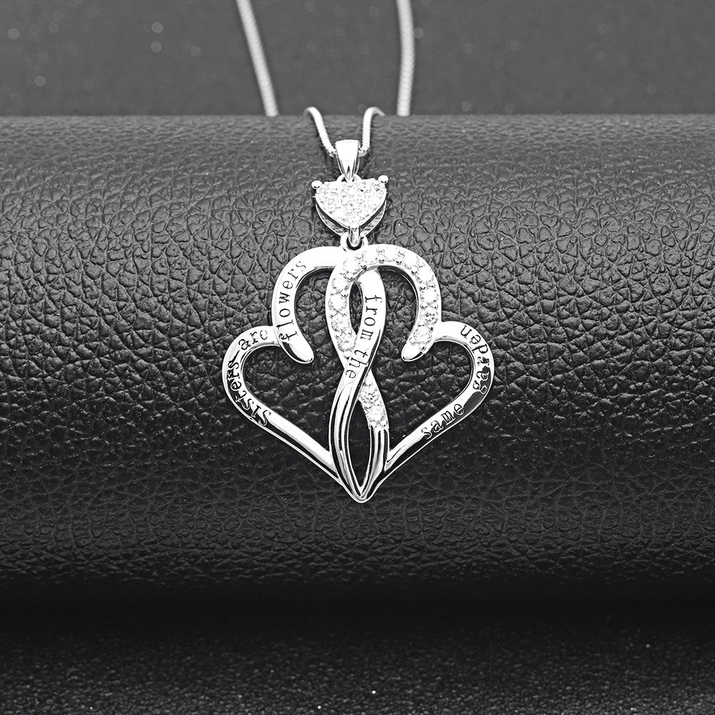 Ginger Lyne Pendant Necklace for Women Sterling Silver Cz Sister Hearts