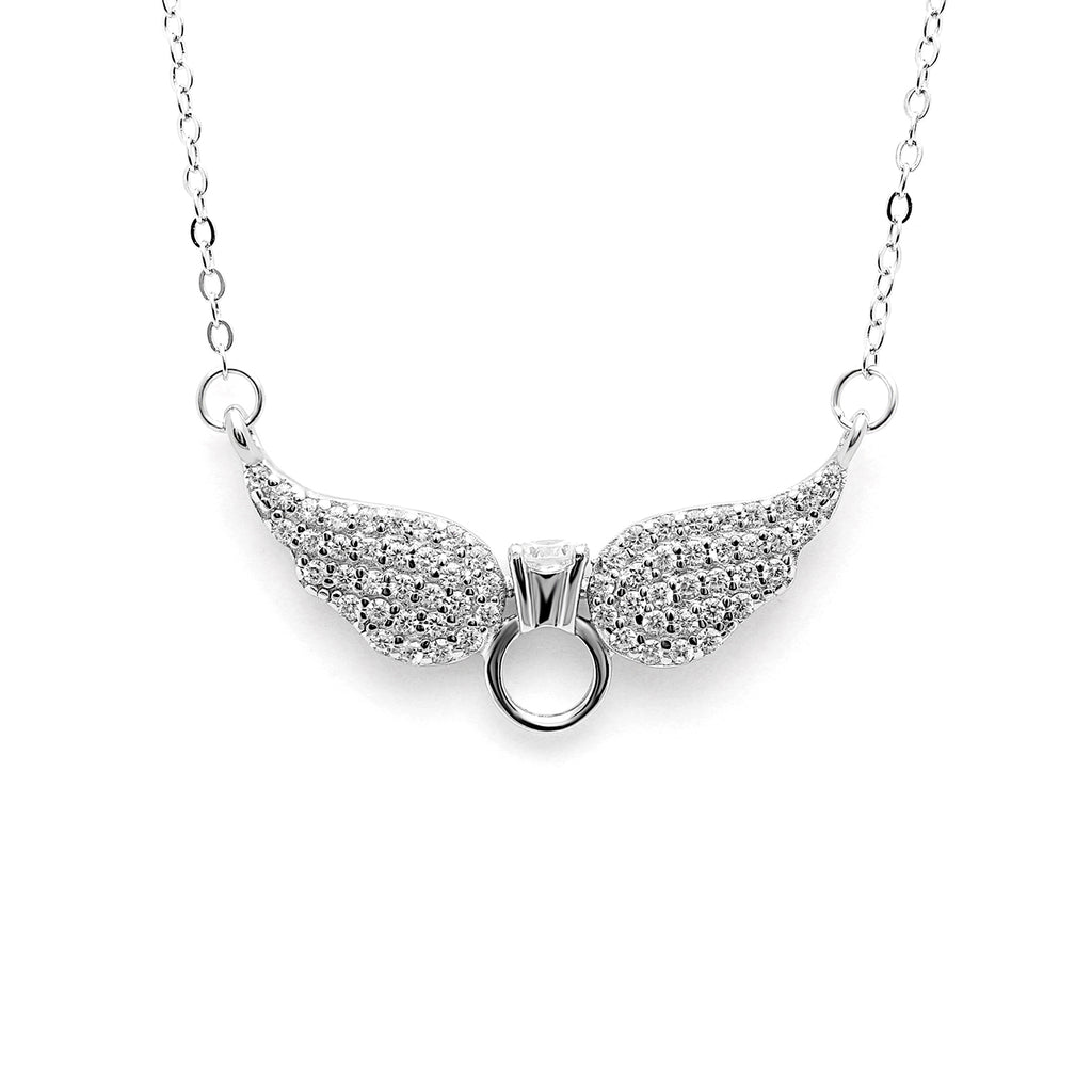 Angel Wings Sterling SilverWomens Cz Pendant Necklace by Ginger Lyne Collection