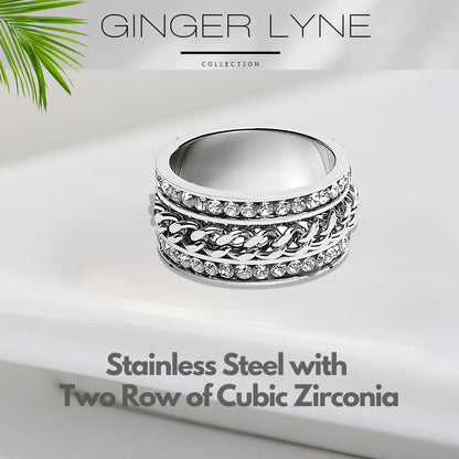 TwoRowCZEternityRingforWomenwithSpinnerStainlessSteel11MMWideBandGingerLyne_Silver-2