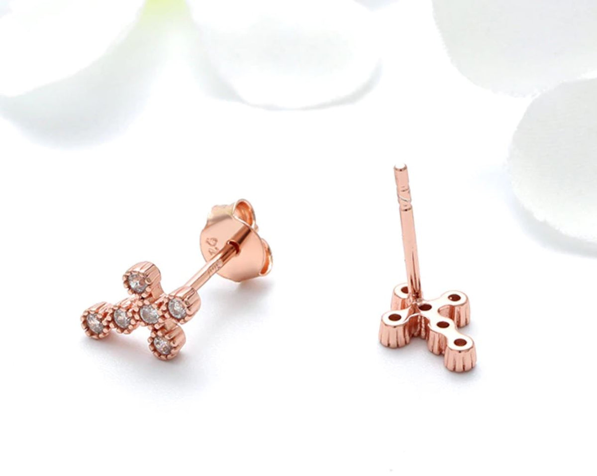 Religious Cross Stud Earrings for Women Cz Sterling Silver Ginger Lyne Collection - Rose Gold