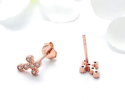 Religious Cross Stud Earrings for Women Cz Sterling Silver Ginger Lyne Collection - Rose Gold