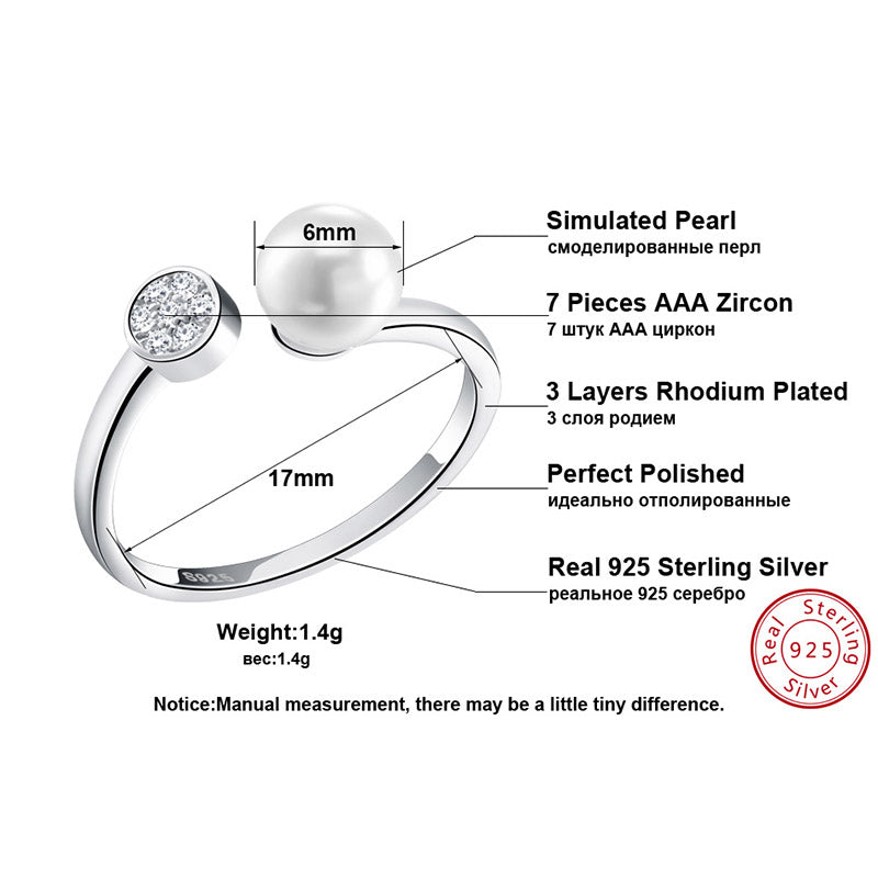 Adjustable Wrap Sterling Silver Ring for Women Pearl & CZ Ginger Lyne Collection