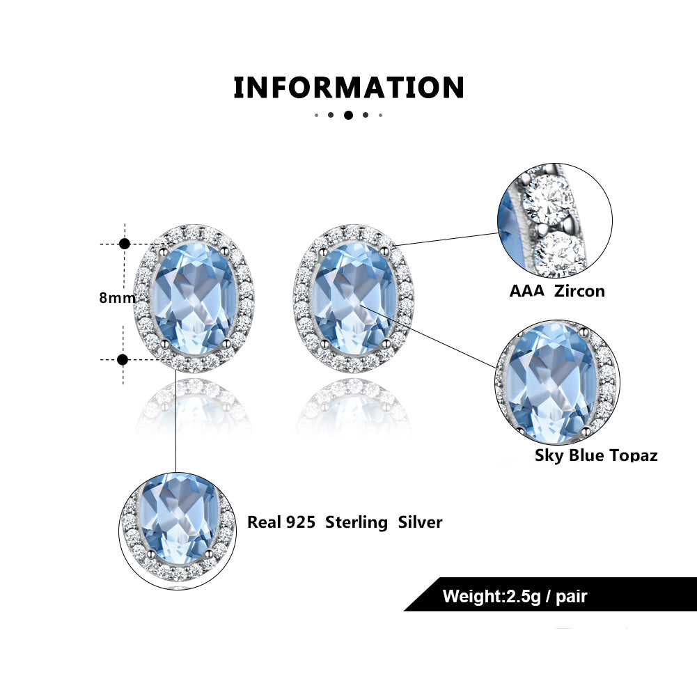 Oval Halo Stud Earrings for Women Blue Topaz Sterling Silver Ginger Lyne Collection