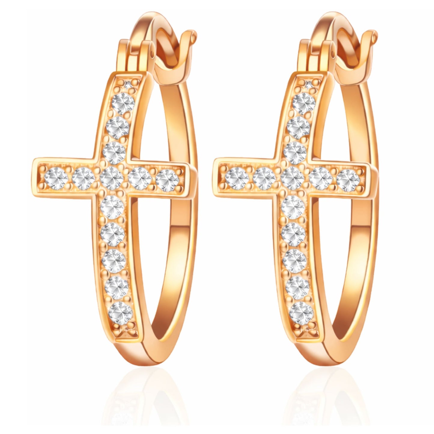 Cross Hoop Earrings for Women Cubic Zirconia Ginger Lyne Collection - Rose Tone-30mm