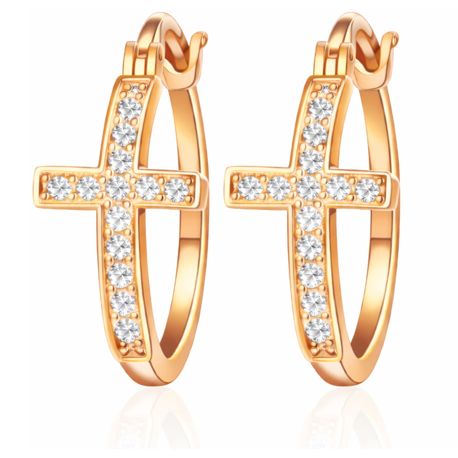Cross Hoop Earrings for Women Cubic Zirconia Ginger Lyne Collection - Rose Tone-30mm