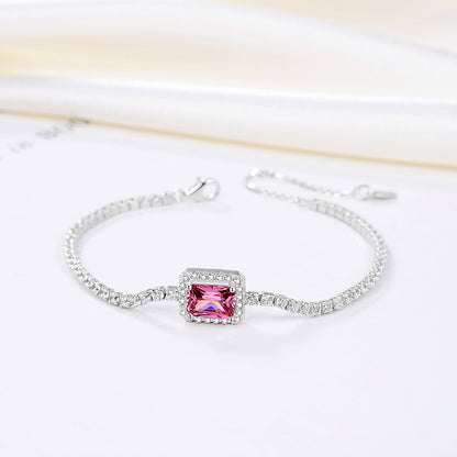 Halo Tennis Chain Bracelet for Women Adjustable Sterling Silver Pink CZ Ginger Lyne Collection - Pink