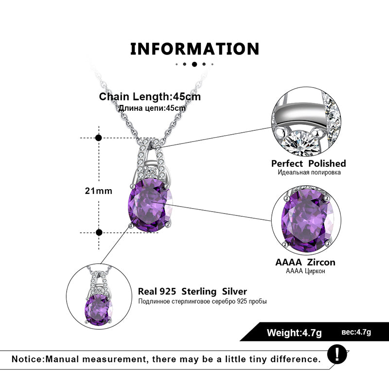 Oval Pendant Necklace for Women Purple Cz Sterling Silver Ginger Lyne Collection