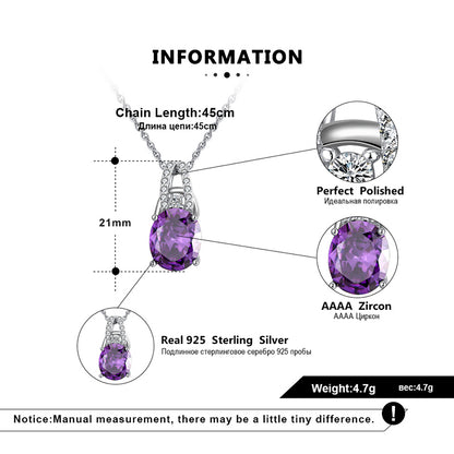 Oval Pendant Necklace for Women Purple Cz Sterling Silver Ginger Lyne Collection