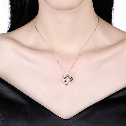 Moon Heart Pendant Necklace for Women Cubic Zirconia Sterling Silver Ginger Lyne Collection - Silver