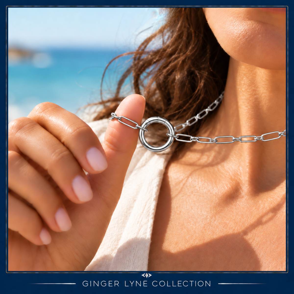 Carabiner Charm Necklace for Women Paperclip Chain Round Carabiner Holder Stainless Steel by Ginger Lyne
