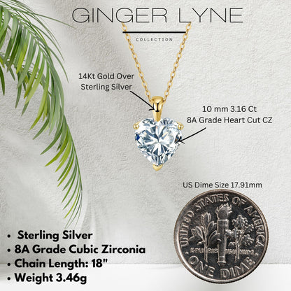 HeartSolitaireNecklaceforWomenSterlingSilver3Ct8ACubicZirconiaPendant18"ChainbyGingerLyne_Silver-5