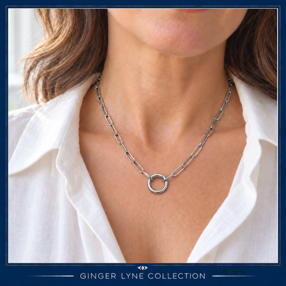 Carabiner Charm Necklace for Women Paperclip Chain Round Carabiner Holder Stainless Steel by Ginger Lyne - 14mm/Silver