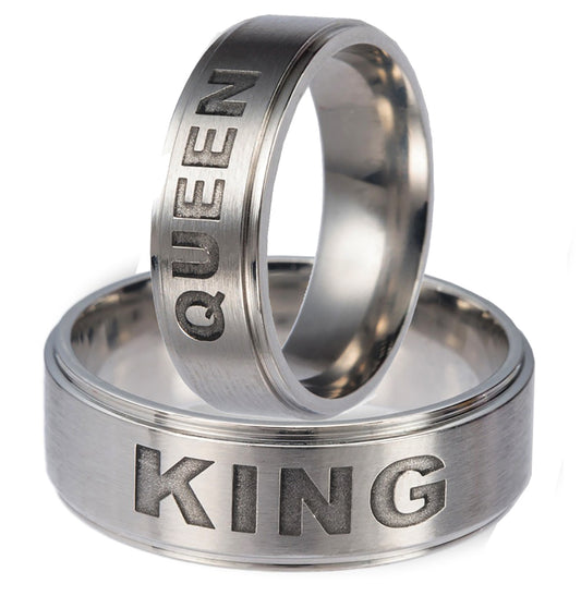 KingorQueen6or8mmStainlessSteelWeddingBandRingMenorWomenbyGingerLyne_Mens-King-1