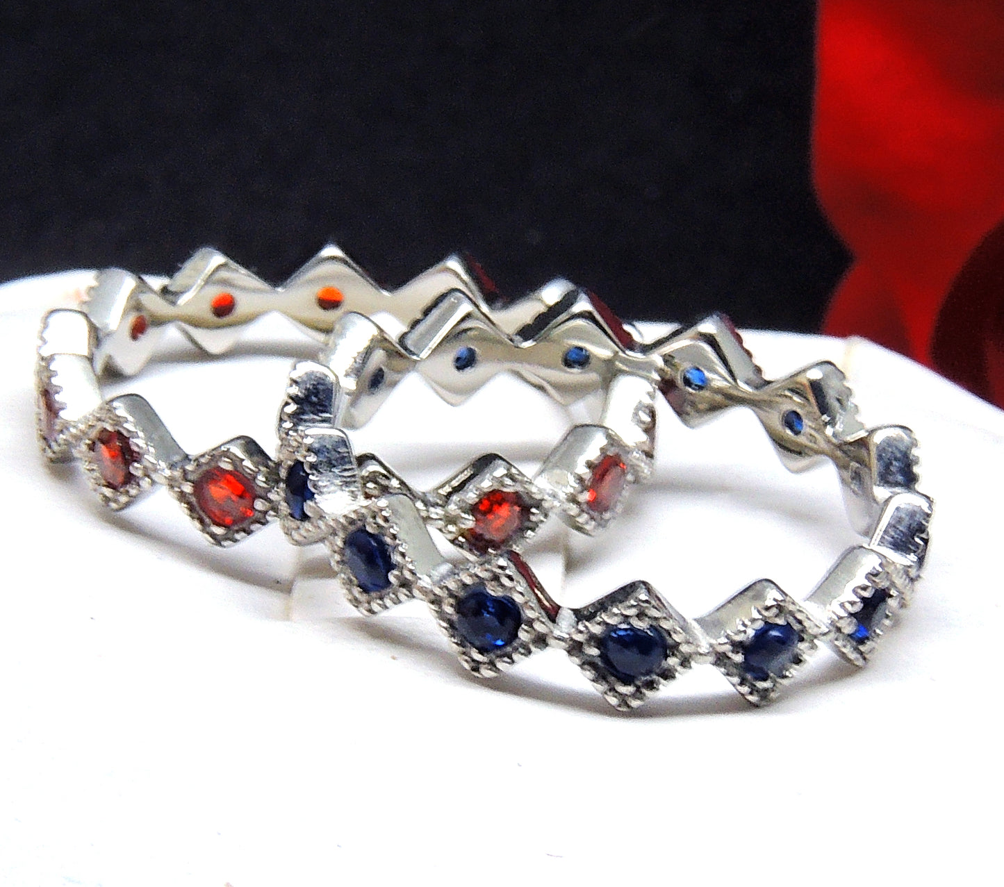 GloryWeddingBandSetforWomenStackingRingsRedBlueStainlessSteelGingerLyneCollection_Silver-3
