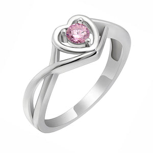 Christine Engagement Ring Promise Heart For Women Silver Cz Ginger Lyne Collection - October Pink,10