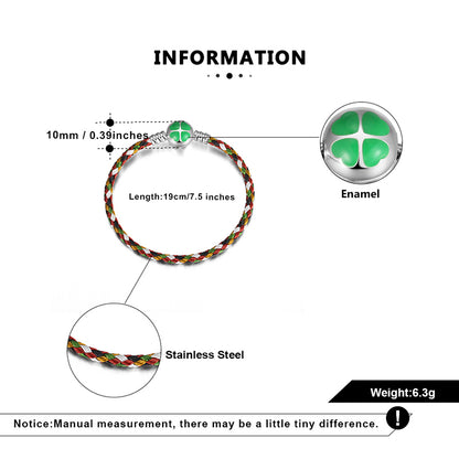 BraidedSteelCharmBraceletWomens21cmSterlingSilverLuckyCloverClaspGingerLyneCollection_21cm-3
