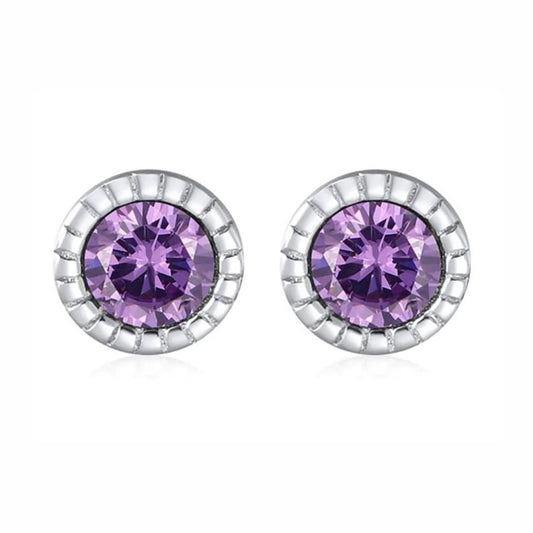 Purple Stud Cz Earrings Sterling Silver 5mm Womens Girls Ginger Lyne Collection