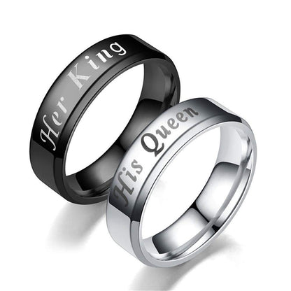 Her King Black His Queen Steel Wedding Band Ring Men Women Ginger Lyne Collection - Female-Queen Silver,14