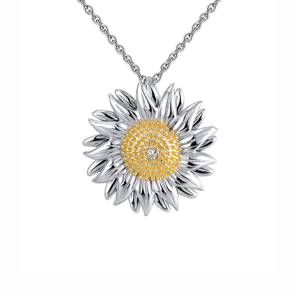 Daisy Pendant Necklace for Women Gold Sterling SilverClear Cz Ginger Lyne Collection