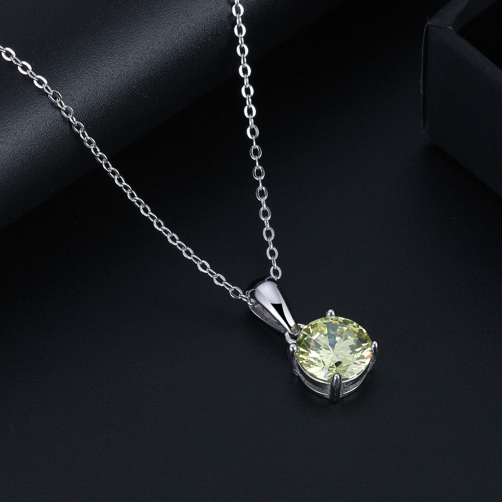 Solitaire Birthstone Necklace for Women Cz Sterling Silver Ginger Lyne Collection - August-Peridot Green