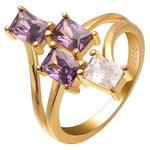 Load image into Gallery viewer, Tiana Statement Ring Purple Cz Gold Sterling Silver Womens Ginger Lyne Collection - Purple/Clear,10

