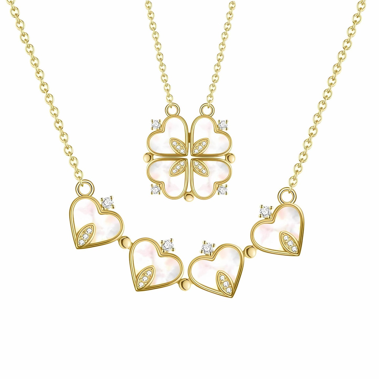 4 Leaf Clover Heart Pendant Necklace for Women Magnetic Sterling Silver Ginger Lyne Collection - Gold