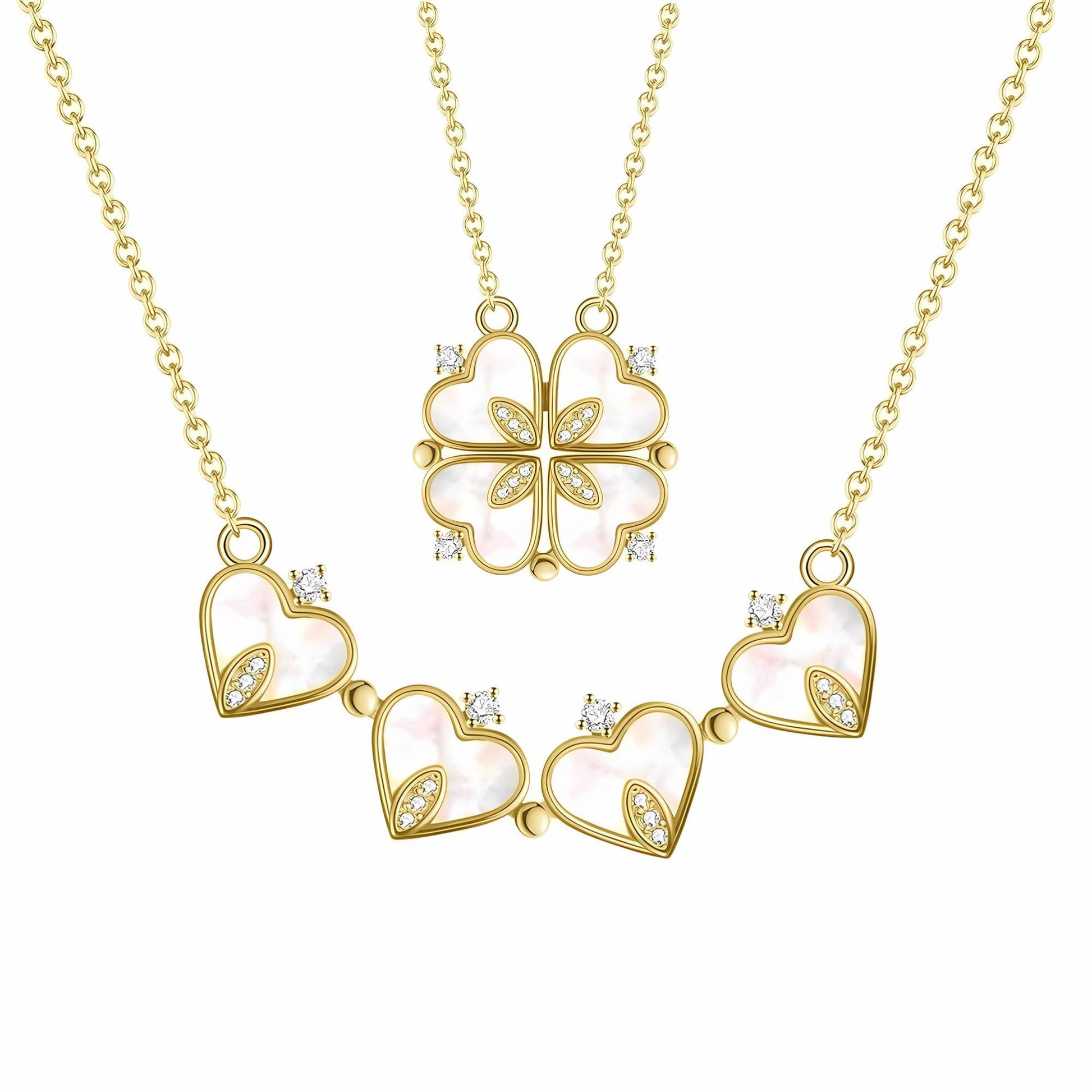 4 Leaf Clover Heart Pendant Necklace for Women Magnetic Sterling Silver Ginger Lyne Collection - Gold