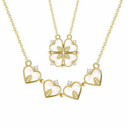 4 Leaf Clover Heart Pendant Necklace for Women Magnetic Sterling Silver Ginger Lyne Collection - Gold