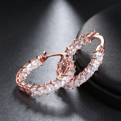 Hoop Earrings for Women Princess Cubic Zirconia White Gold Plated Ginger Lyne Collection - Rose Gold
