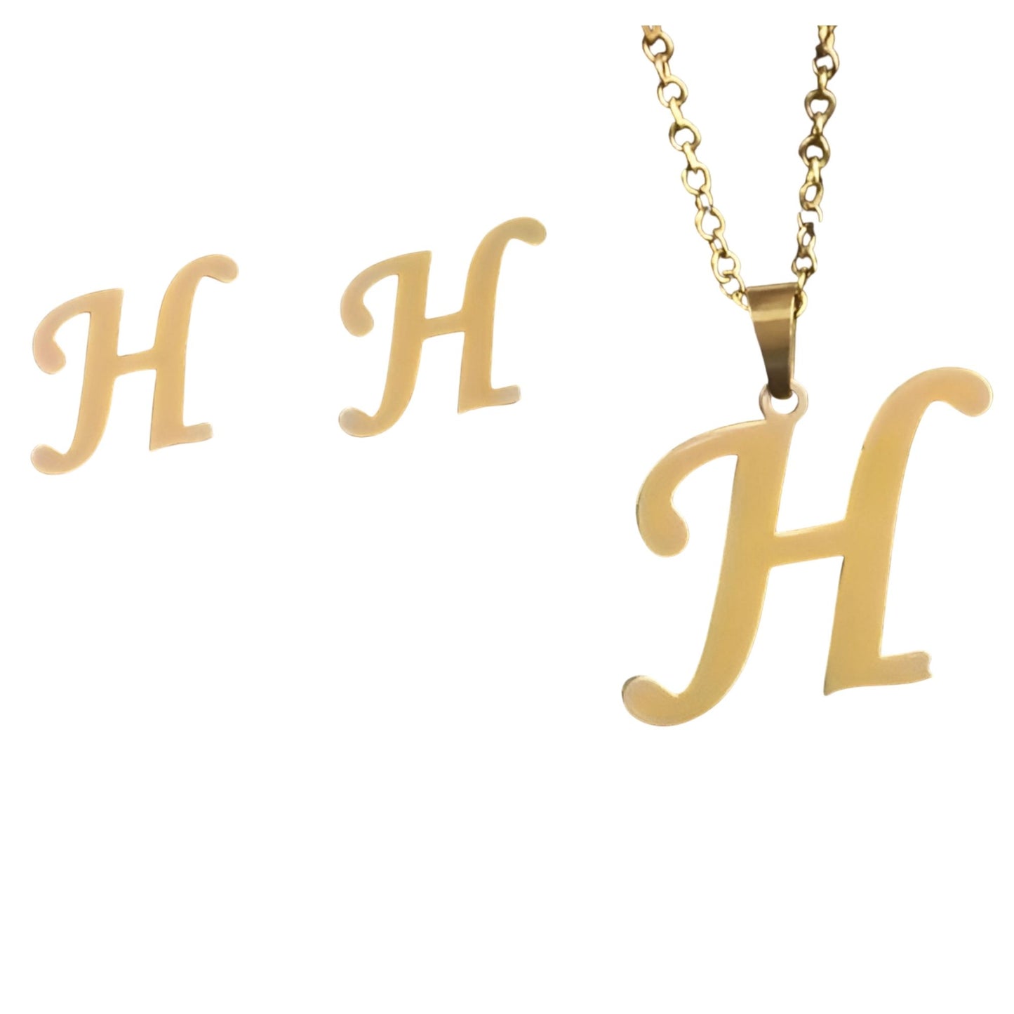 InitialLetterPendantNecklaceEarringsSetforWomenGoldPlatedStainlessSteelbyGingerLyne_H-1