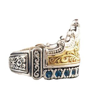 Royal Crown Blue Cz Statement Ring Two Tone Plated Men Women Ginger Lyne Collection - 7