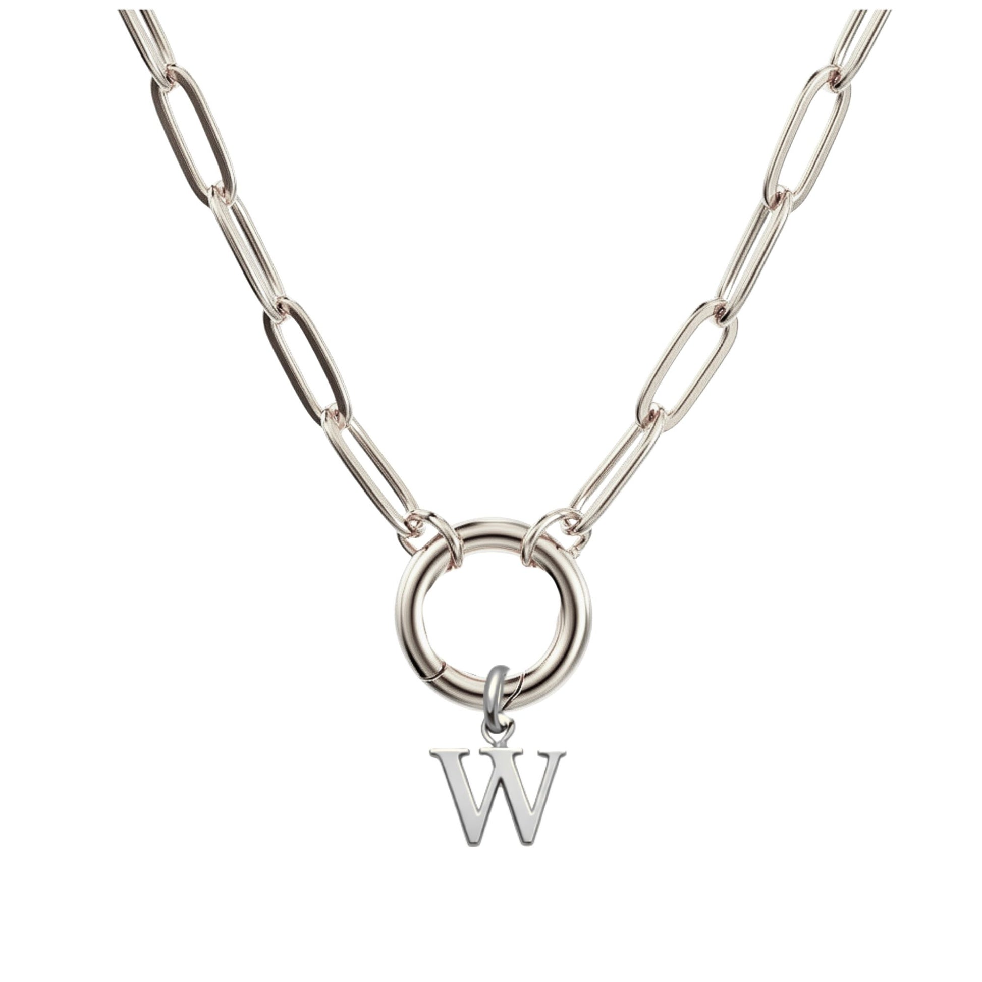 PaperclipLinkCircleCarabinerIntialLetterCharmHolderNecklaceforWomenStainlessSteel20"GingerLyne_Silver-W-1