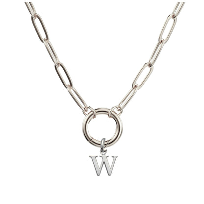 PaperclipLinkCircleCarabinerIntialLetterCharmHolderNecklaceforWomenStainlessSteel20"GingerLyne_Silver-W-1