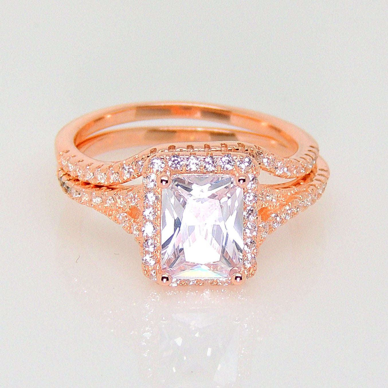 Nancy Bridal Set Rose Gold Sterling Silver Ring Cz Womens Ginger Lyne Collection