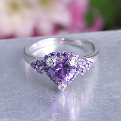 Ryiana Engagement Promise Ring Purple Heart Cz Silver Womens Ginger Lyne Collection