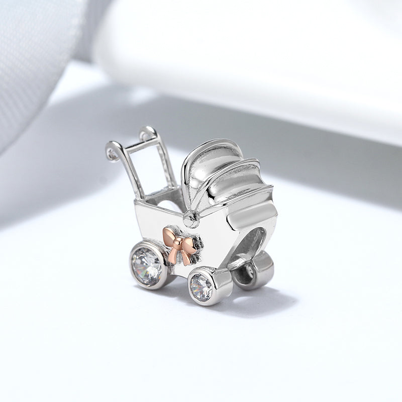 Baby Carriage Charm Cubic Zirconia Sterling Silver Womens Ginger Lyne Collection